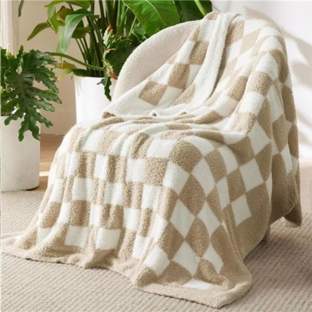 Throw Blanket for Couch Bed Sofa - Super Soft, Beige, Checkered Throw 60x70 new